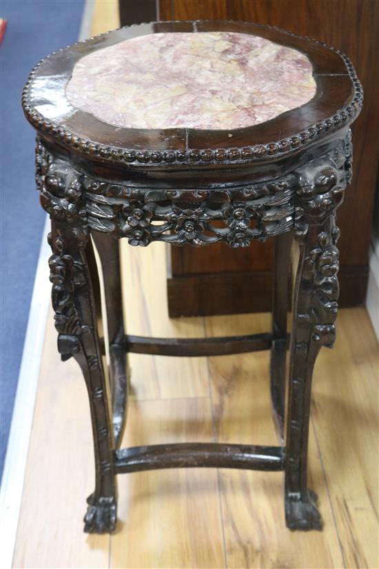 A Chinese rosewood and marble stand, H.61cm